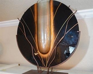 Signed Mark Hines glass and metal vase