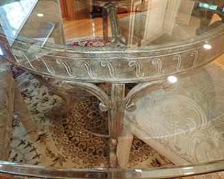 GLASS TABLE WITH IRON BASE & 4 CHAIRS