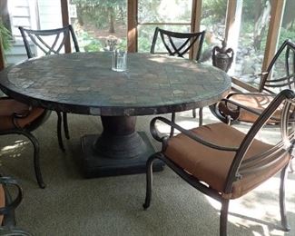 LARGE COSTCO SLATE TOP TABLE AND 6 CHAIRS