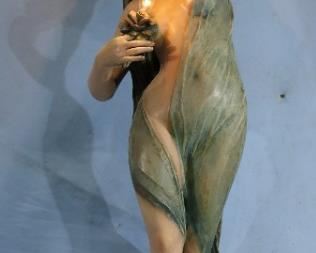 035a - Beautiful Art Noveau statue of dancing girl in excellent condition, 5 ft. T.