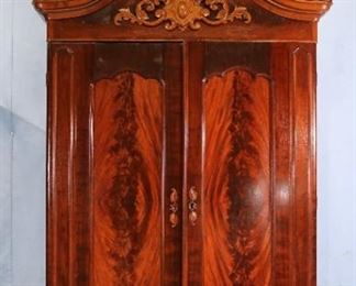 078a - Walnut Victorian extra tall 2 door wardrobe with finial and pierced carved crown, attrib. to Mitchell and Rammelsberg in as found condition, 10 ft. 3 in. T, 55 in. W, 19 in. D.