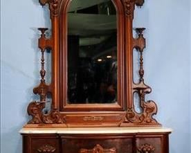 76 - Walnut Victorian marble top dresser with bow front attrib. to Mitchell and Rammelsberg, 9 ft. T, 4 in. W, 23 in D.