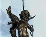 188 - Tall metal landing lamp converted to electricity signed Auguste Moreau, 48 in. T, 16 in. W.