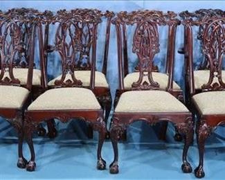 307 - Set of 8 mahogany Chippendale dining chairs with ball and claw feet, 40 in. T, 25.5 in. W, 18 in. D.