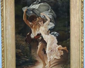 181 - Oil on canvas of, The Storm, by Pierre Auguste Cot, 46 in. x 34 in.