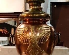 199 - Large Miller Copper oil lamp with Phoenix bird and hand painted bird dog shade, 34 in. T.