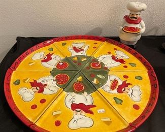 Pizza serving plates nad grated cheese holder