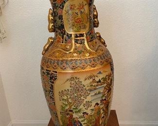 2 Vintage hand painted floor vases with stands