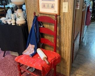 RED LADDER BACK CHAIR WITH RUSH SEAT