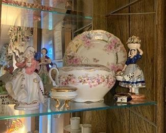 DOULTON AND ITALIAN FIGURINES AND HAND PAINTED LIMOGES DISHES