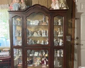 CONTEMPORARY LIGHTED JASPER CABINET WITH PRECIOUS MOMENT FIGURINE COLLECTION