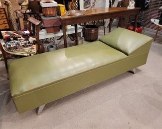 Mid-century vinyl pychiatrist couch. This is a unique piece that would be a fun addition to a mid-century collection.