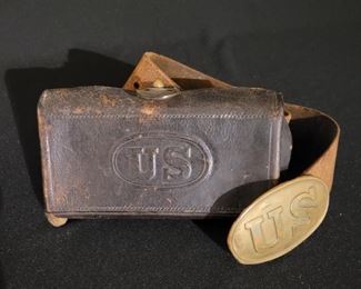 Civil War cartridge pouch and belt with buckle