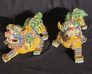 Pair of Famille Verte foo dogs