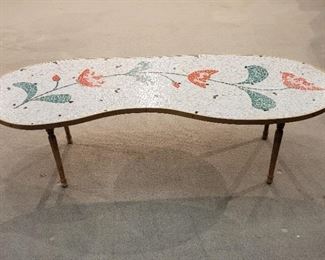 Mid century kidney shaped, tile mosaic coffee table. 