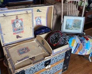 Antique Trunk from Albany Oregon. Vintage Hats, Quilts, etc.