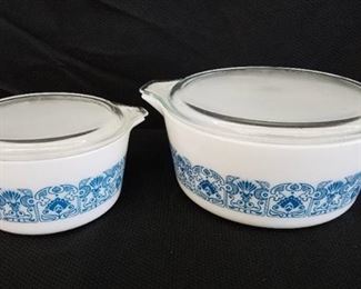 Lot of 2 Vintage Pyrex Horizon Blue Covered Dishes