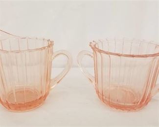 Vintage Depression Glass Ribbed Sugar Bowl and Creamer
