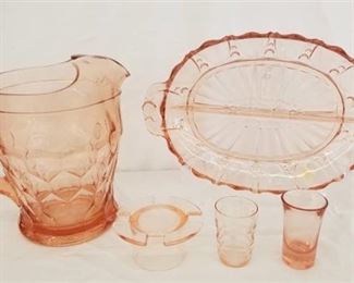 Lot of 5 Pink Depression Glass Platter Pitcher