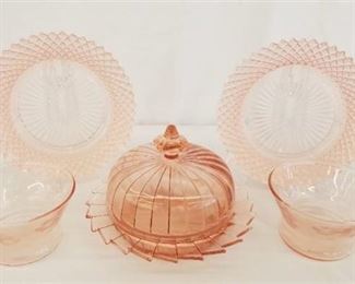 Lot of 5 Pink Depression Glass Plates Dish Cups