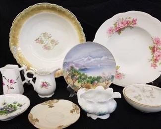 Lot of 9 Antique Painted Dishes Bowls Mini Pitchers