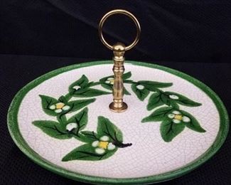 Vintage Green Tidbit Ceramic Flower Tray 10 1/2 inch wide