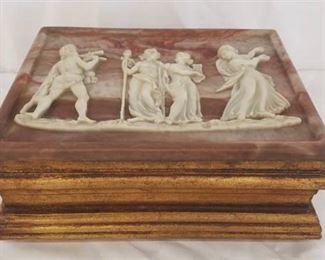 Vintage Incolay Stone Jewelry Box Gold Guild