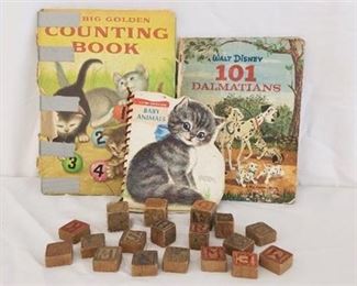 Lot of Vintage Kids Books And Wood Blocks