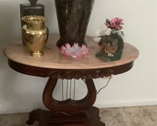 Victorian Harp table with pink marble.