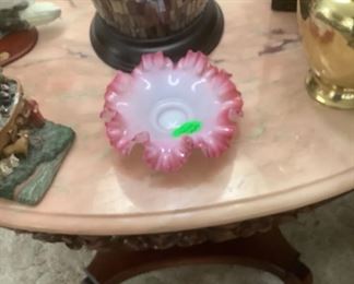 Pink and white Fenton bowl.