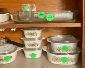 Just some of the Corning Ware bowls and lids.  Also some of the glass Pyrex bowls.