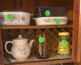 More Corning Ware with tea pot, and 60’s juicer.