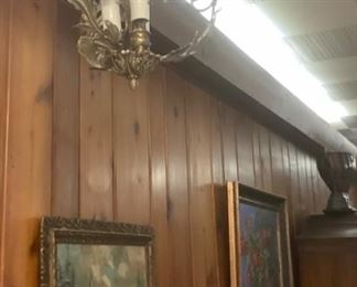 A solid brass chandelier.  Needs rewiring.