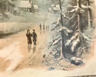  A beautiful antique art painted by “Chandler” in a beautiful antique frame.  Would be a great piece of art to decorate for Christmas.