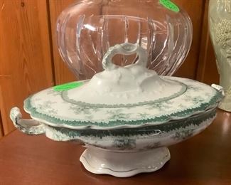 Beautiful green and white casserole dish.