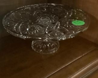 Crystal cake plate on stand.