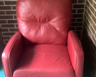 Red leather recliner.