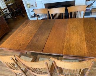 Antique Oak Dining Room Table and Chairs