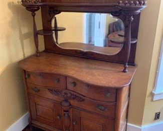 Antique Oak Sideboard with Mirror
