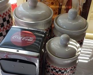 Coca Cola canisters, napkin holder