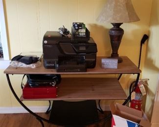 office table, electronics, lamp