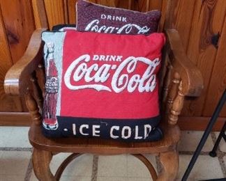 dining room arm chair, Coke pillows