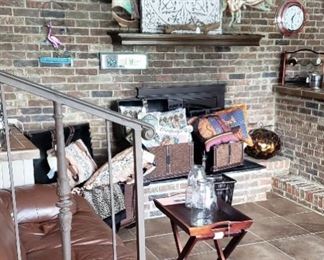 Leather sofa, decor, barware