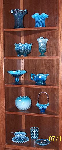 Blue opalescent Fenton glassware