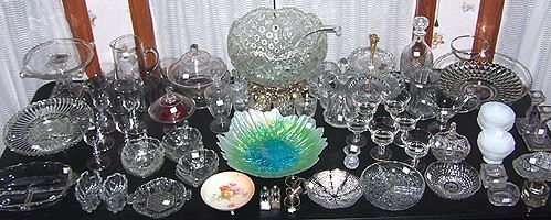 Glassware including Smith glass punch bowl set