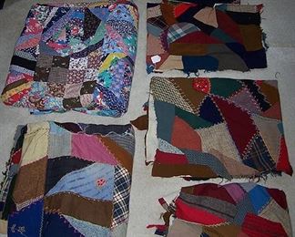 Quilt tops and pieces with fancy stitching