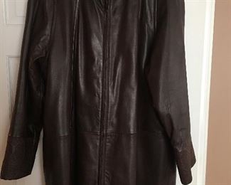Vintage brown Leather coat with chasing detail on cuffs