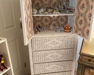 Wicker cabinet and cup collection
