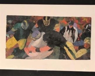 “Crunch” Original Art Casein on Rice Paper Signed By Artist Jane Paden (7 1/8”x 14 1/8”)