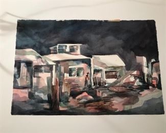 Coastal Village Mexico - at night. Original Art by Jane Paden (22 x 15)